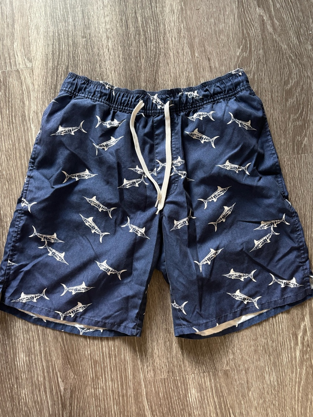 Old Navy Navy Blue Swim Trunks with White Shark Print